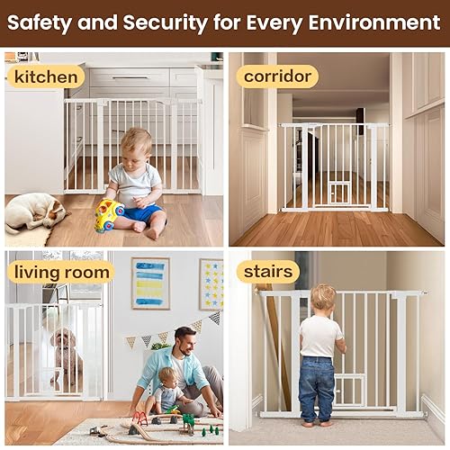 Miniatura 4 de Puerta de bebé extra alta de 36 pulgadas de alto con puerta para gatos, puerta de perro montada a presión de 29.6-40.5 pulgadas de ancho con puerta