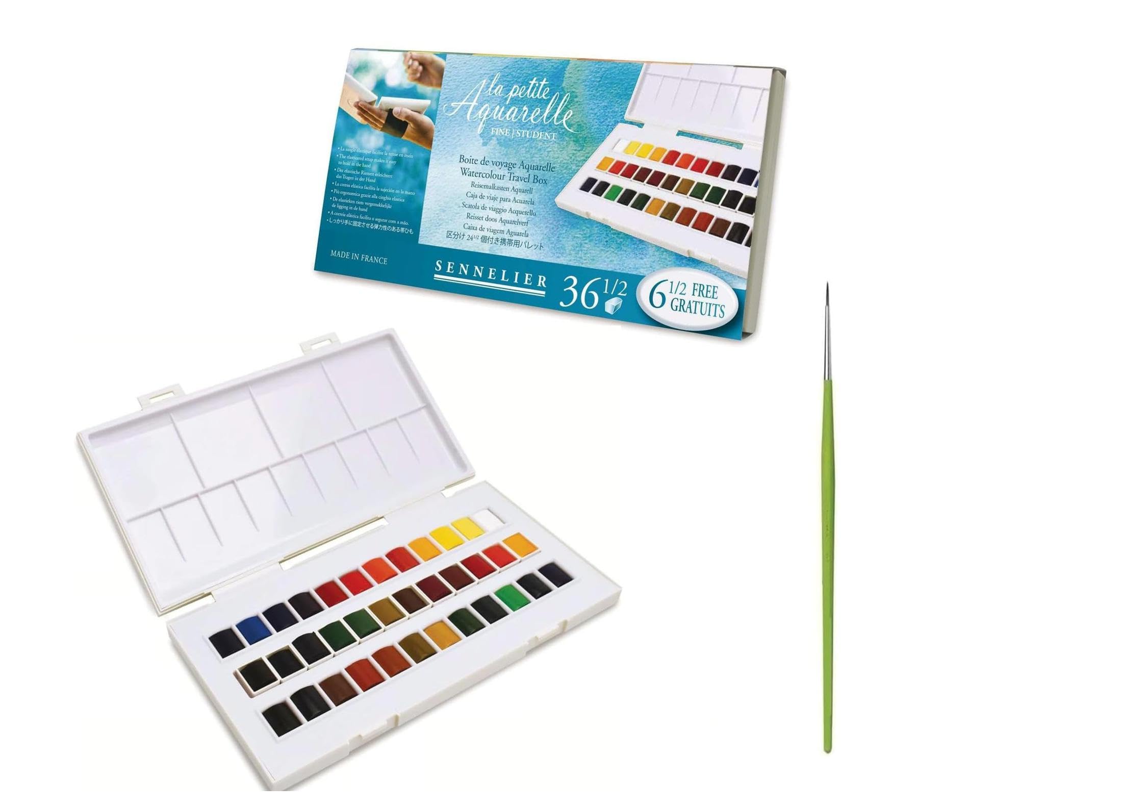 Sennelier Aquarellfarbe, Reisebox, 37 Stück (36 Farben + 1 Pinsel)