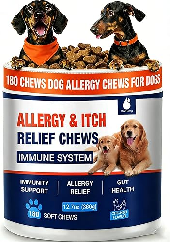 180 masticables masticables para alergias para perros, alivio de la picazón en la piel, tratamiento natural para aliviar la alergia del perro para