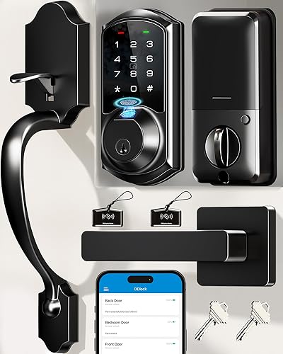 Miniatura 10 de Veise VE07-H Cerraduras inteligentes de huellas dactilares para puerta delantera con juego de manija, control de aplicación, cerrojo de teclado