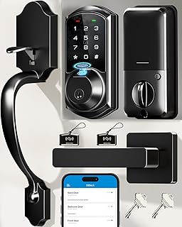 Veise VE07-H Fingerprint Smart Locks for Front Door with Handle Set, App Control, Keyless Entry Keypad Deadbolt, Digital Electronic Touchscreen, Easy Install, Auto Lock, Matte Black