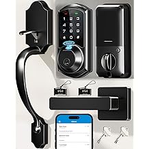 Veise VE07-H Fingerprint Smart Locks for Front Door with Handle Set, App Control, Keyless Entry Keypad Deadbolt, Digital Electronic Touchscreen, Easy Install, Auto Lock, Matte Black