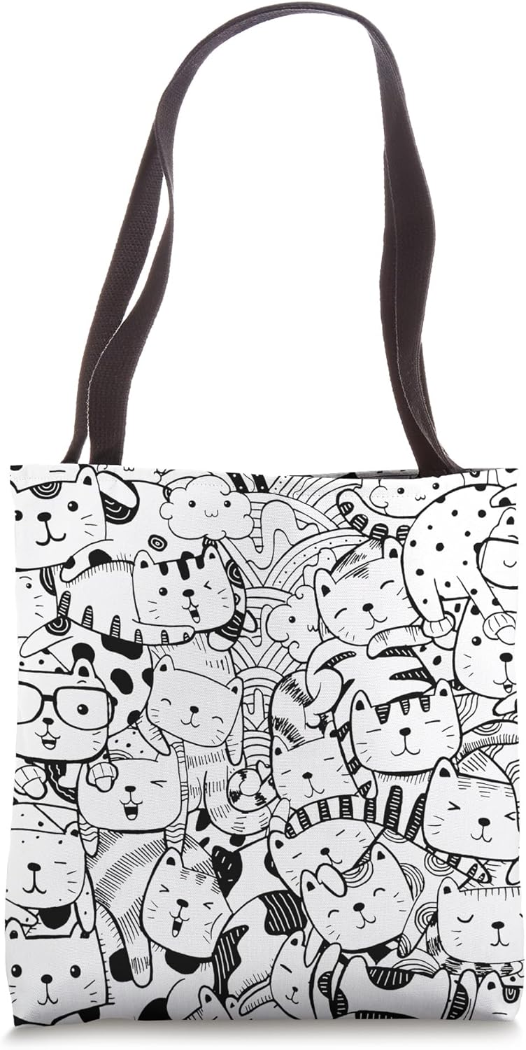 Color Your Bag Your Colors Coloring Adult Cute Kawaii Cats Tote Bag