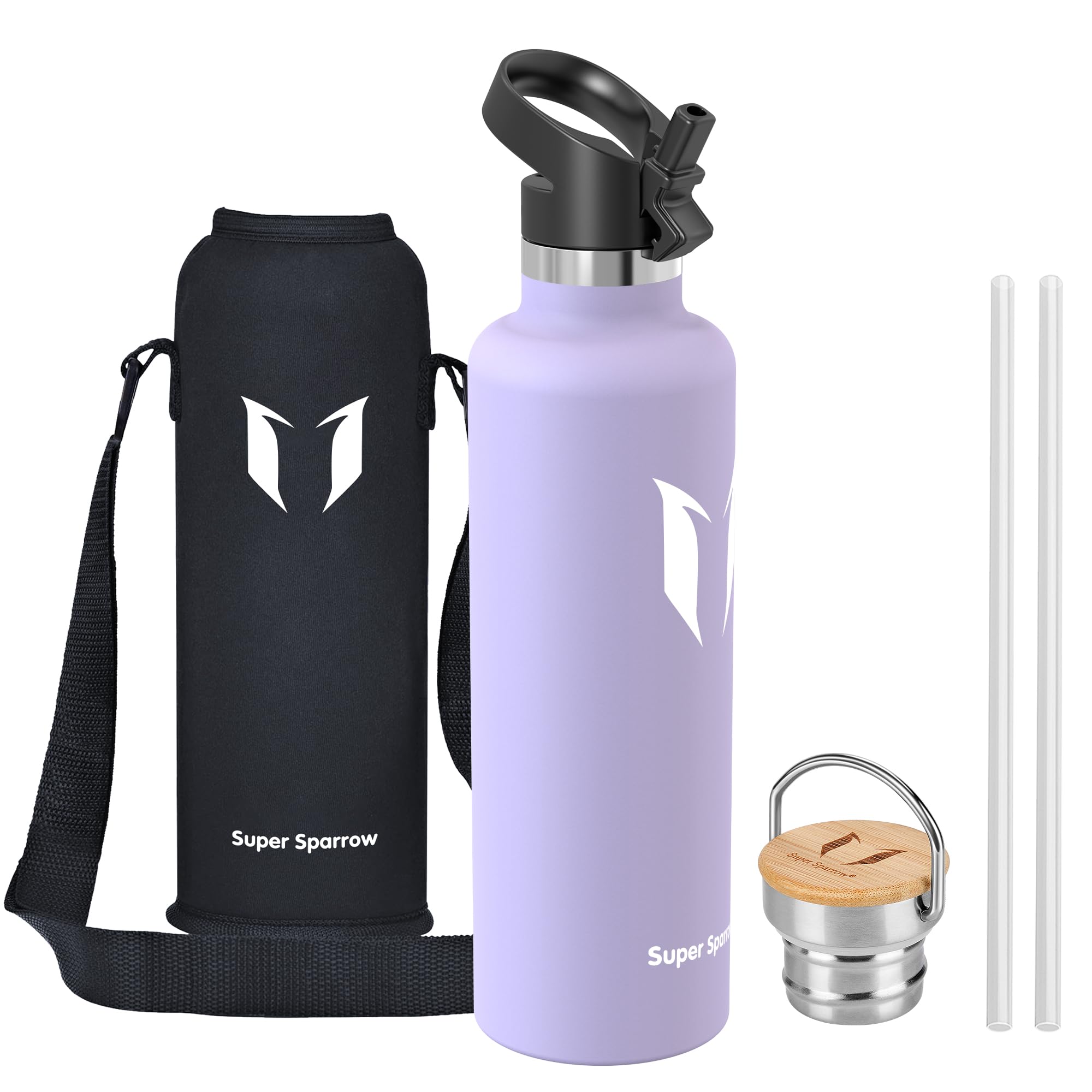 Super Sparrow Borraccia Termica - Bottiglia Termica Senza Perdite - 350ml/500ml/620ml/750ml/1L - Senza BPA Borracce Bambini - Per Scuola, Sport, Campeggio, Palestra, Ciclismo - Con 2 Tappi