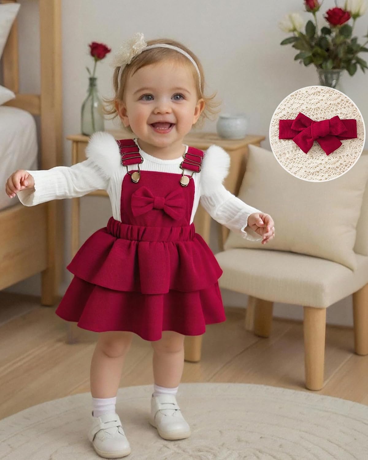 Baby Girl Fall Winter Skirt Set Newborn Overall Dress Long Sleeve Ribbed Romper Suspender Skirts 3Pcs Outfits - Image 2