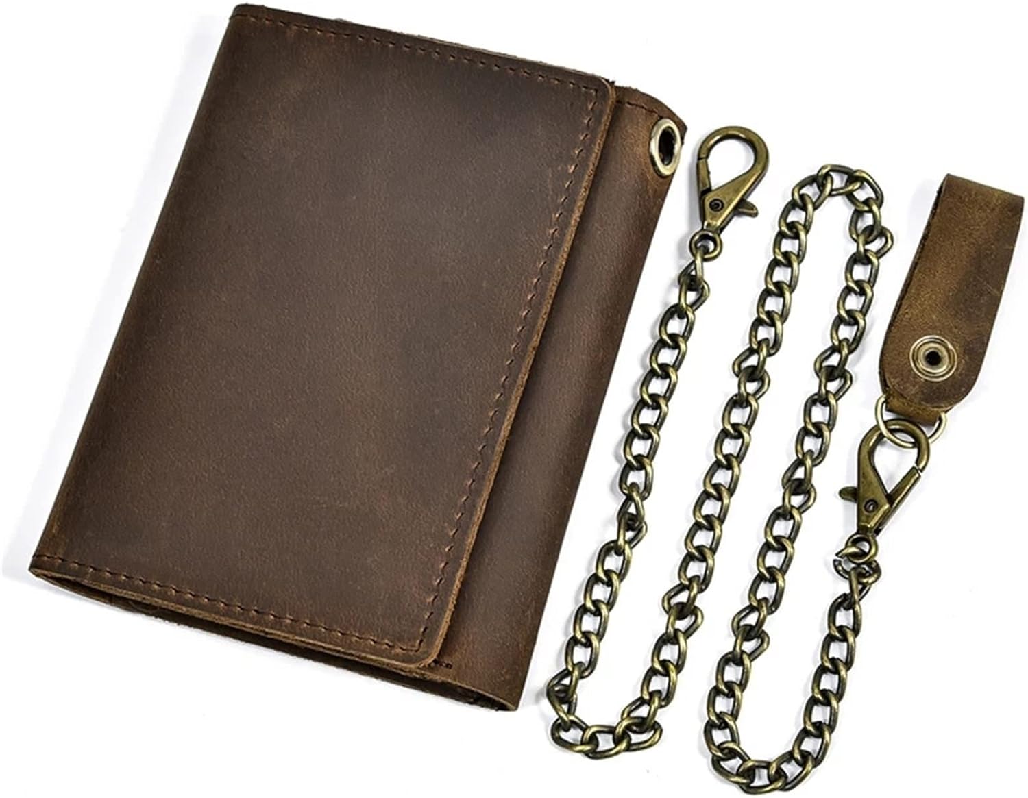 Men's Chain Wallet Men's Retro Cowhide Short Three Fold Men's Wallet Clip Coin