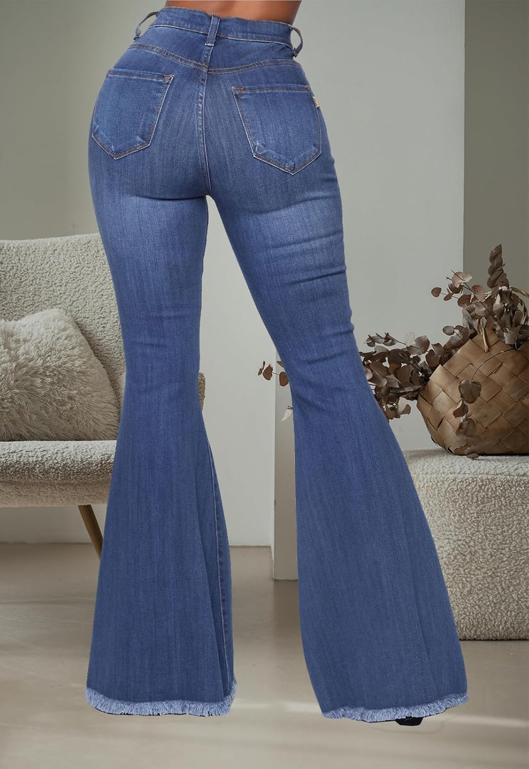 CutieLove Women's Ripped Jeans Bell Bottom Flare Jeans Mid Rise Destroyed Hem Denim Pants - Image 2