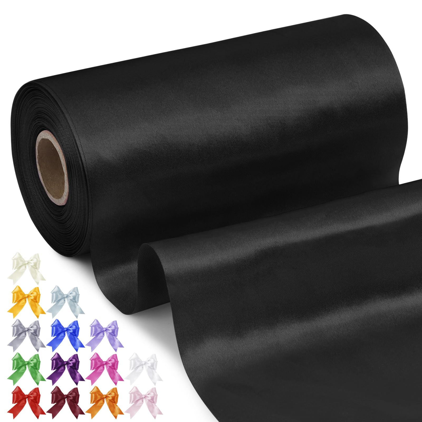 Uiopa Black Satin Ribbon 20cm x 20m Thick Wide Ribbon Polyester Fabric Ribbons for Gift Wrapping, Cutting Ceremony, Chair Sashes, Wedding Decoration, DIY Crafts