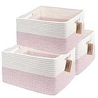 Vista 46 de COMFY-HOMI Paquete de 3 cestas tejidas de cuerda de algodón con asas para estantes, juguetes, libros, cesta de almacenamiento de ropa