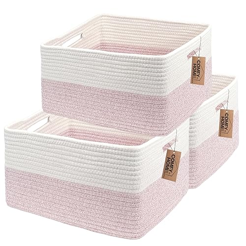 Miniatura 46 de COMFY-HOMI Paquete de 3 cestas tejidas de cuerda de algodón con asas para estantes, juguetes, libros, cesta de almacenamiento de ropa