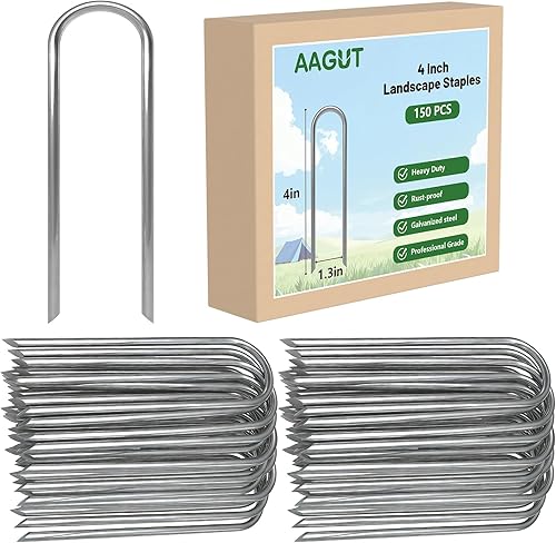 Miniatura 16 de AAGUT Juego de 50 estacas de jardín de 6 pulgadas, estacas de riego por goteo de jardín, resistentes calibre 11, galvanizadas, ganchos en U