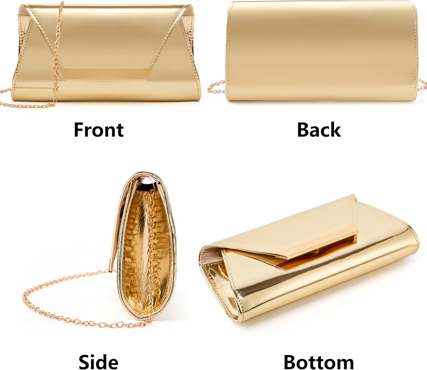 Gurina Elegant Patent Leather Clutch Purse for Women, Formal Evening Clutch Bag with Chain for Wedding Party Prom