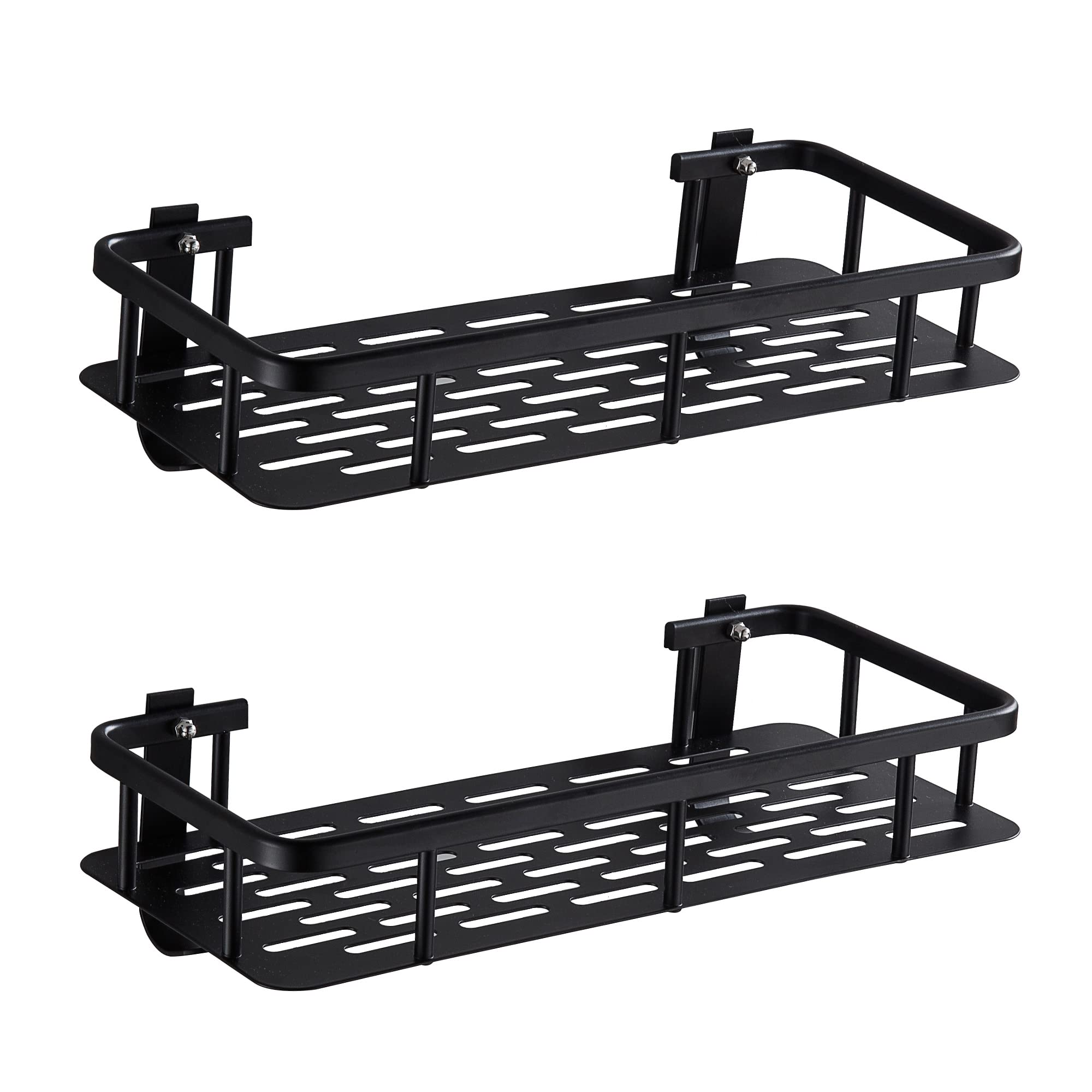 HoomtaookBathroom Shelves Rectangular Shower Shelf Black Shower Caddy, Space Aluminum Shower Organizer No Drilling Self Adhesive Wall Mounted Black 2 Pack
