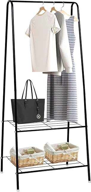HOFLERA Clothes rail clothes rails stand for bedroom,Garment Coat Rack,Clothes Rack with Metal Shelf, clothes rail with Metal Frame for bedroom,saving space clothes rail,1.5m (Black)