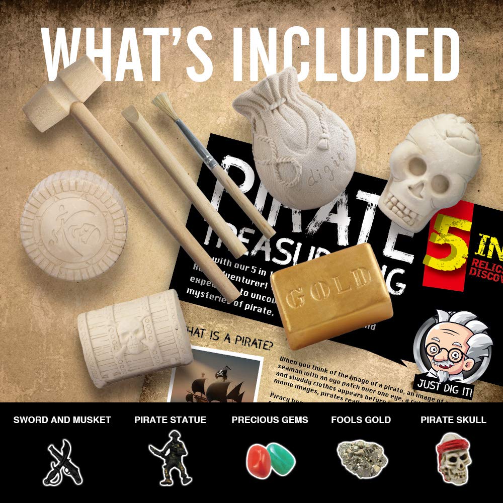 JUGUETES - Kit de excavación de tesoros piratas, 5 ladrillos, kits de excavación de tesoros, juguetes piratas, kits de excavación interactivos, juguetes de excavación interactivos, gran regalo de 4