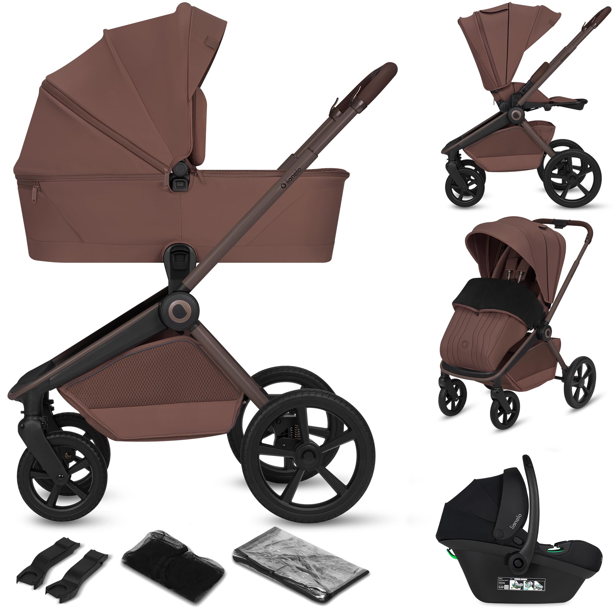 Lionelo Freya Trio Passeggino 3 in 1 per bambini 0-4 Anni/Fino a 22 kg | Navicella Pieghevole + Passeggino reversibile + Seggiolino Auto Ovetto I-Size 40-87 cm Sospensioni, Ruote PU, Capottina XXL