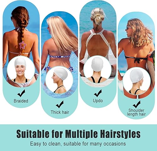 Miniatura 6 de Gorro de natación unisex con diseño de pata de perro y lazo, impermeable, para pelo largo y corto