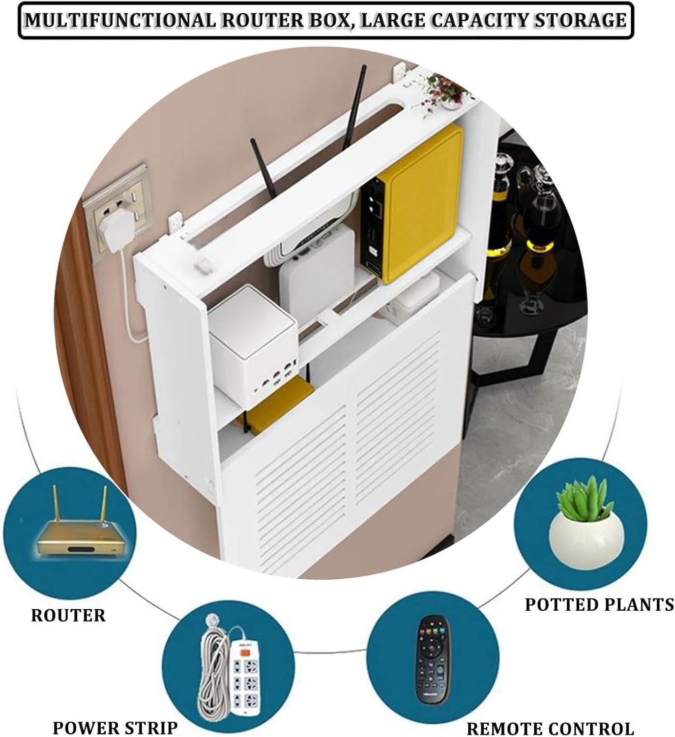 Armadio da parete per router Sto Box, scaffale per organizzare modem e apparecchiature Internet in soggiorno, elegante e funzionale, organizer tecnico per la casa