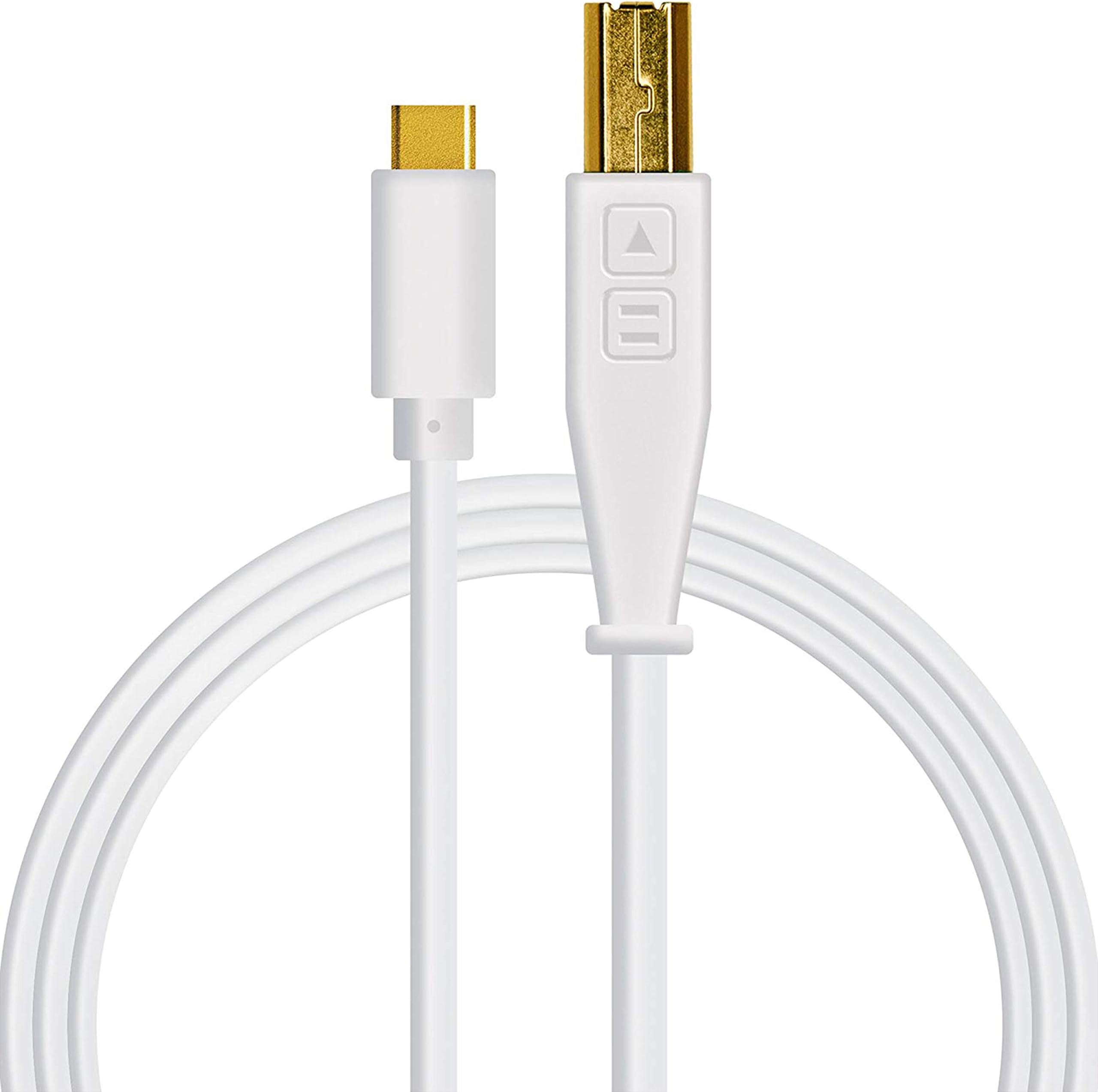 DJ Techtools Chroma Cable USB-C, Audio Optimised USB-C to USB-B Cable (Fully Braided Shielding with Two Ferrite Core Throttles, Length: 1.5 m with Velcro Fastener) White