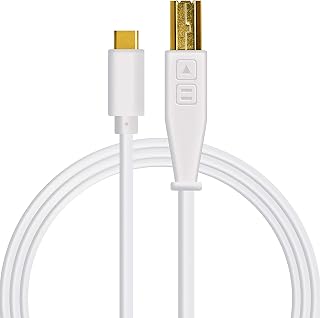 DJ Techtools Chroma Cable USB-C,Audio Optimised USB-C to USB-B Cable (Fully Braided Shielding with Two Ferrite Core Throttles, Length: 1.5 m with Velcro Fastener) White