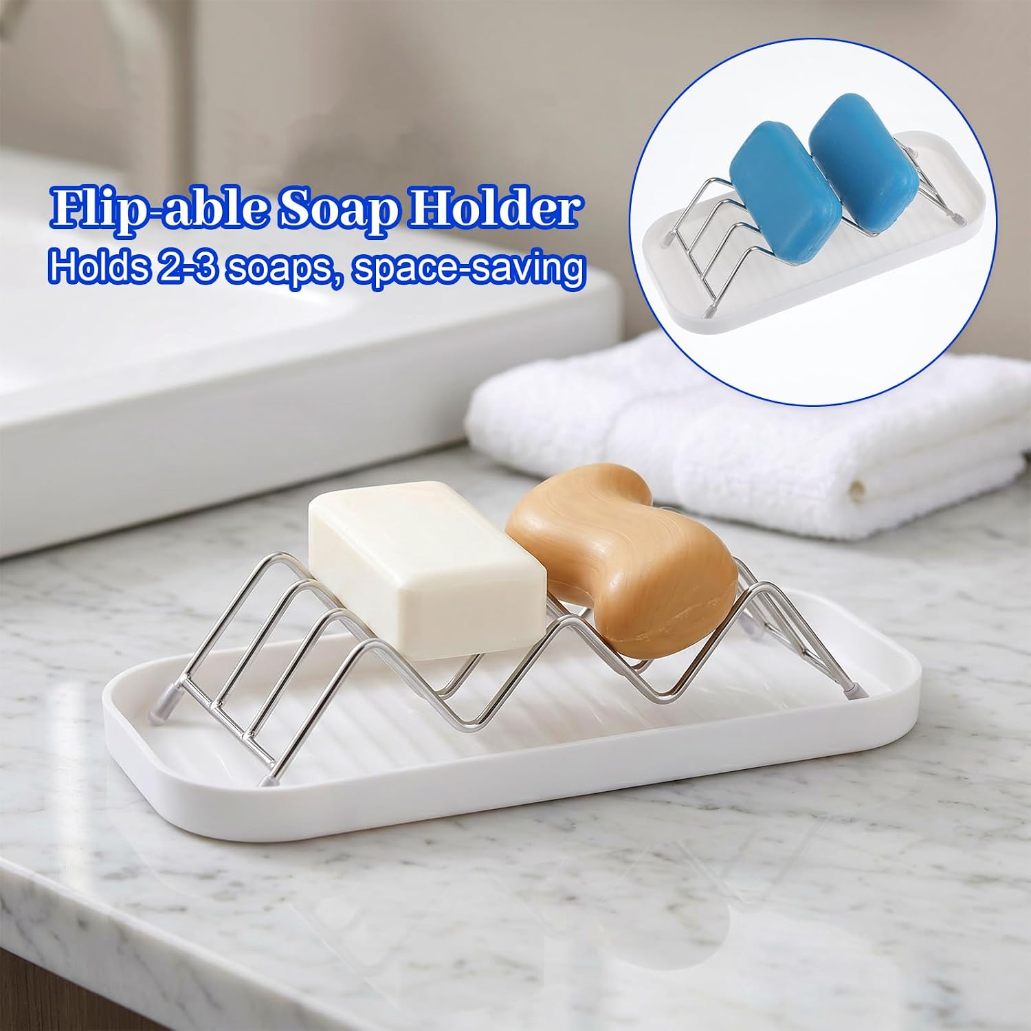 Soap Bar Holder for Shower Self Draining Soap Dish with Drainage Tray Rustproof Stainless Steel Quick Dry Removable Drip Kitchen Sink Countertop Wave Style Bathroom Caddy Shampoo