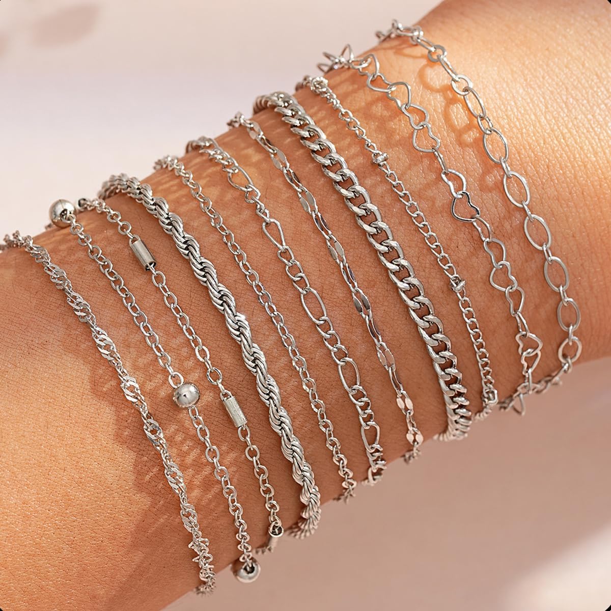 11PCS Gold Bracelet Set for Women Stackable Layered Heart Twisted Rope Cuban Paperclip Chain Bracelet Adjustable Dainty Gold Bracelets Trendy Hypoallergenic Statement Jewelry - Image 2