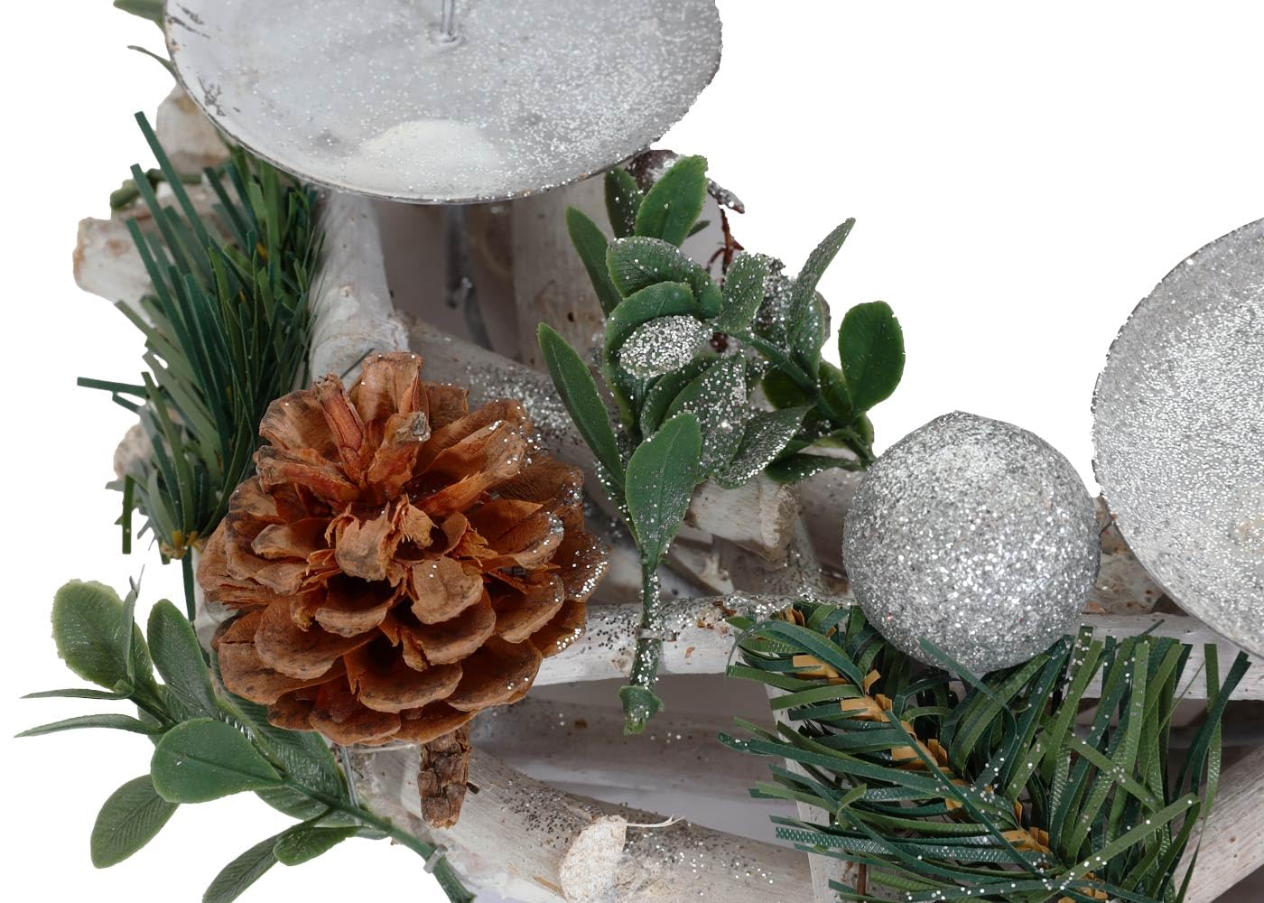 Couronne de l'Avent HWC-M12 Bois argenté Blanc Ø 30cm sans Bougies