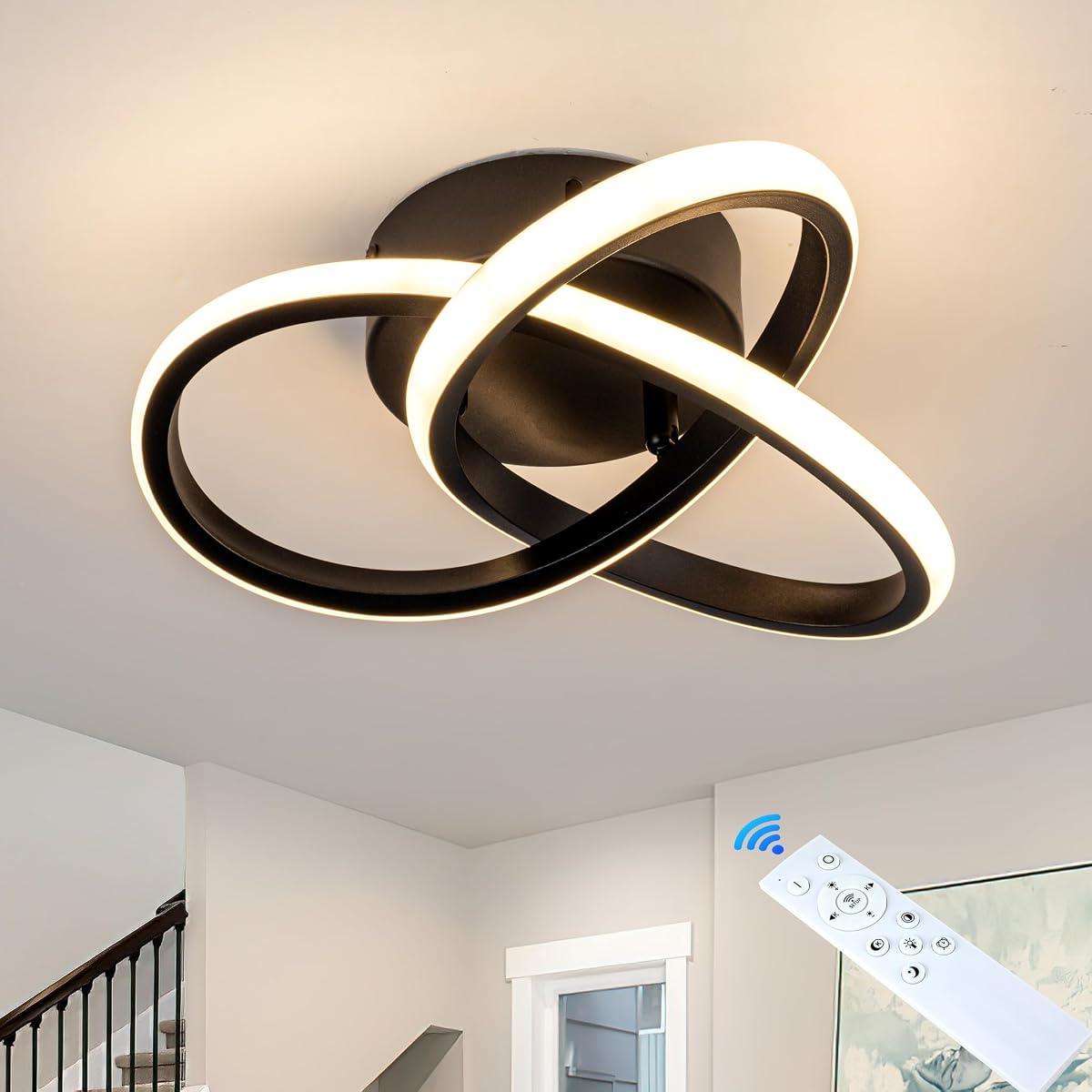 Lámpara de techo moderna de 10 pulgadas, lámpara de techo LED regulable de 24 W con control remoto, temperatura de color ajustable de 3000-6000 K, lámpara pequeña negra para dormitorio, entrada, pasillo, cocina