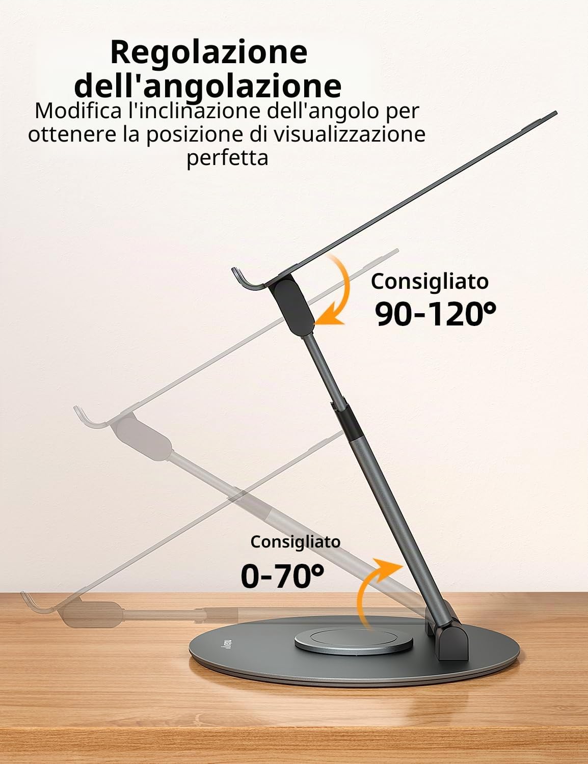 NULAXY Supporto per scrivania regolabile per computer portatile con base girevole a 360°, supporto ergonomico per computer portatile, adatto per tutti i laptop da 10 a 17 pollici, grigio