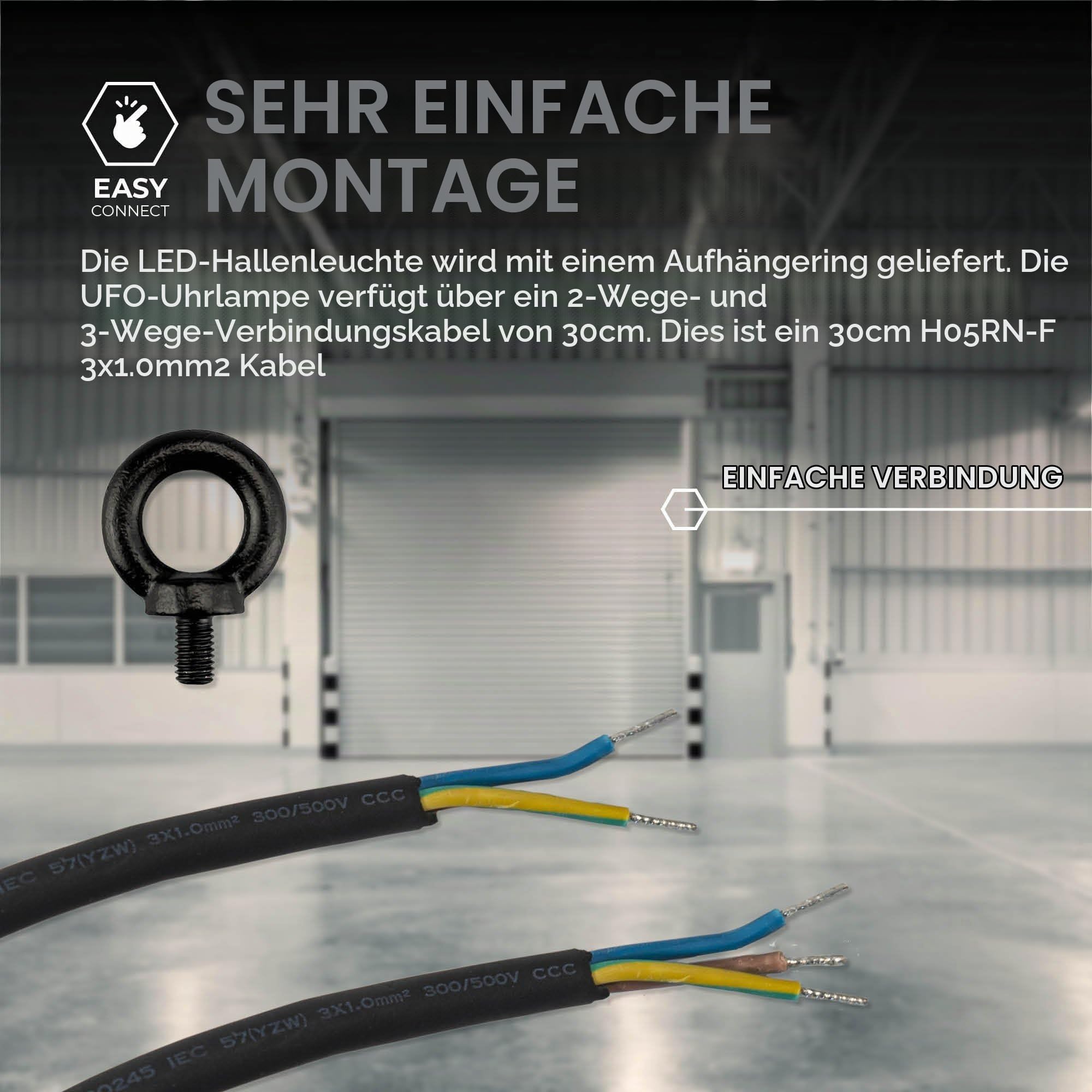 Ledvion Energieeffiziente LED-Hallenstrahler 80W, Energieklasse A, 192lm/W, 15.360 Lumen, 4000K, IP65, Dimmbar, 5 Jahre Garantie, Professionelle UFO Lampe, IP65-Zertifizierung | 192 lm/W (Klasse A), Sosen-Treiber, dimmbar, IP65