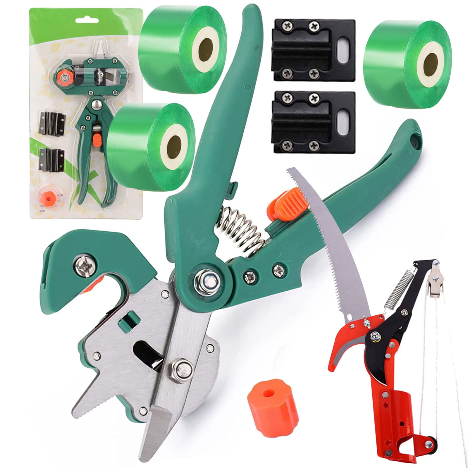 Forbici da Innesto Kit, 2 in 1 Professionale Giardino Innesto Kit con Nastri per Innesto e Lame di Ricambio per Efficiente Potatura e Innesto per Alberi da Frutto/Pianta/Ramo, Grafting Tool,Style1
