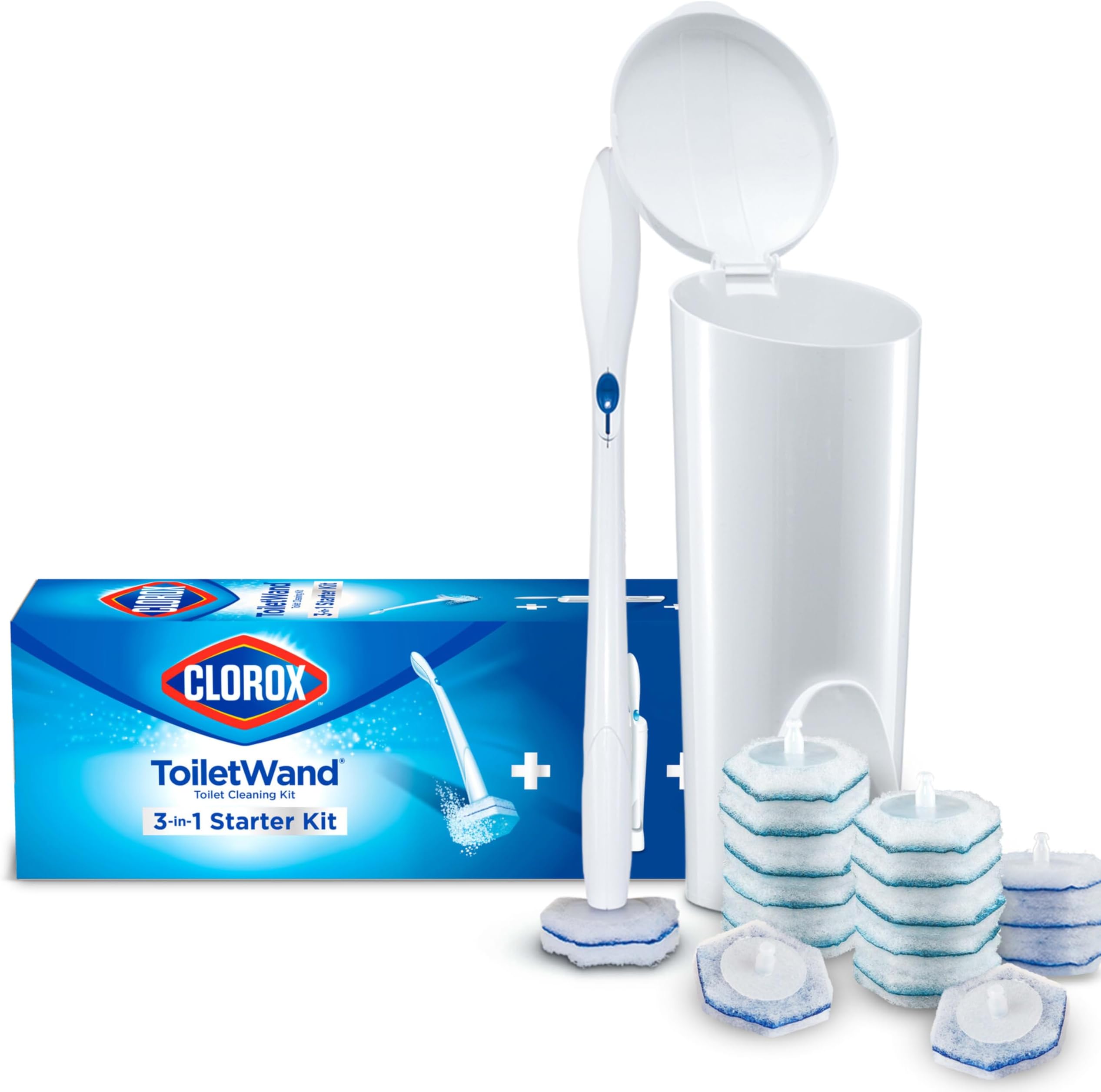 ToiletWand Disposable Toilet Cleaning System - ToiletWand, Storage Caddy and 16 Disinfecting ToiletWand Refill Heads (Package May Vary)