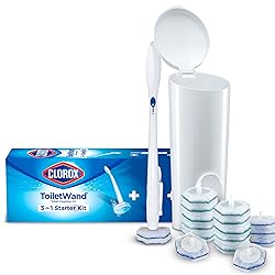 Clorox ToiletWand Disposable Toilet Cleaning System, ToiletWand, Storage Caddy, Toilet Bowl Cleaner, 16 Disinfecting ToiletWand Refills Scrubbing Pads