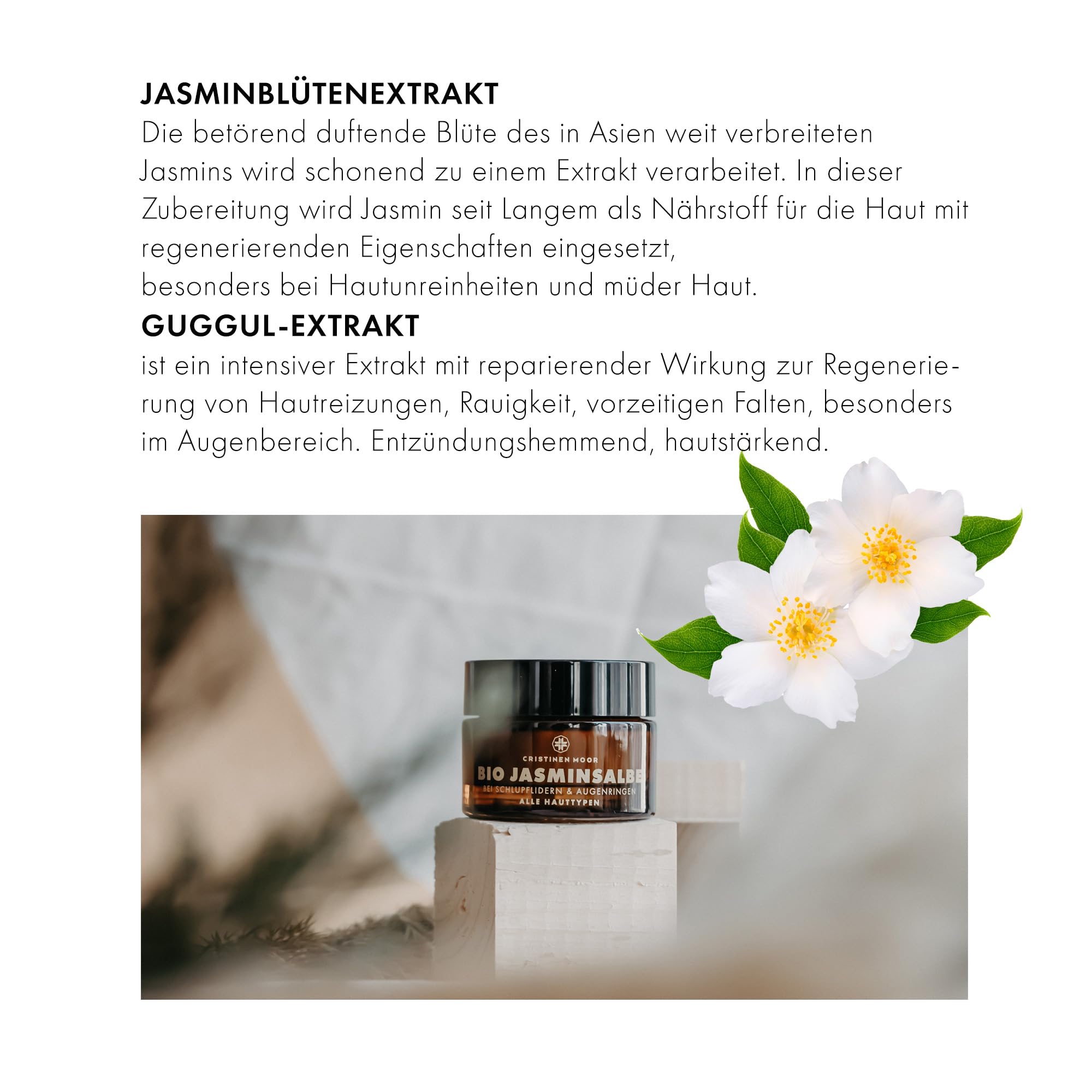 Cristinen Moor Bio Jasminsalbe I Augencreme bei Augenringen, müden und geschwollenen Augen, Schlupflidern I mit Bio Hyaluron | zertifizierte Naturkosmetik