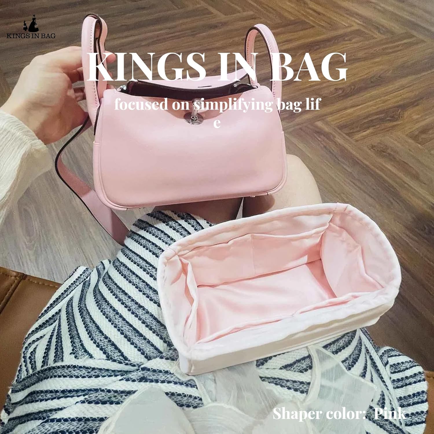 Organizer-Einsatz für Hermes-Taschen, luxuriöse Taschen, Aufbewahrung mit Seide, leichte Innentasche, kompatibel mit Lindy 26 Taschen, mehrere Taschen, großes Fassungsvermögen (Rosa,
