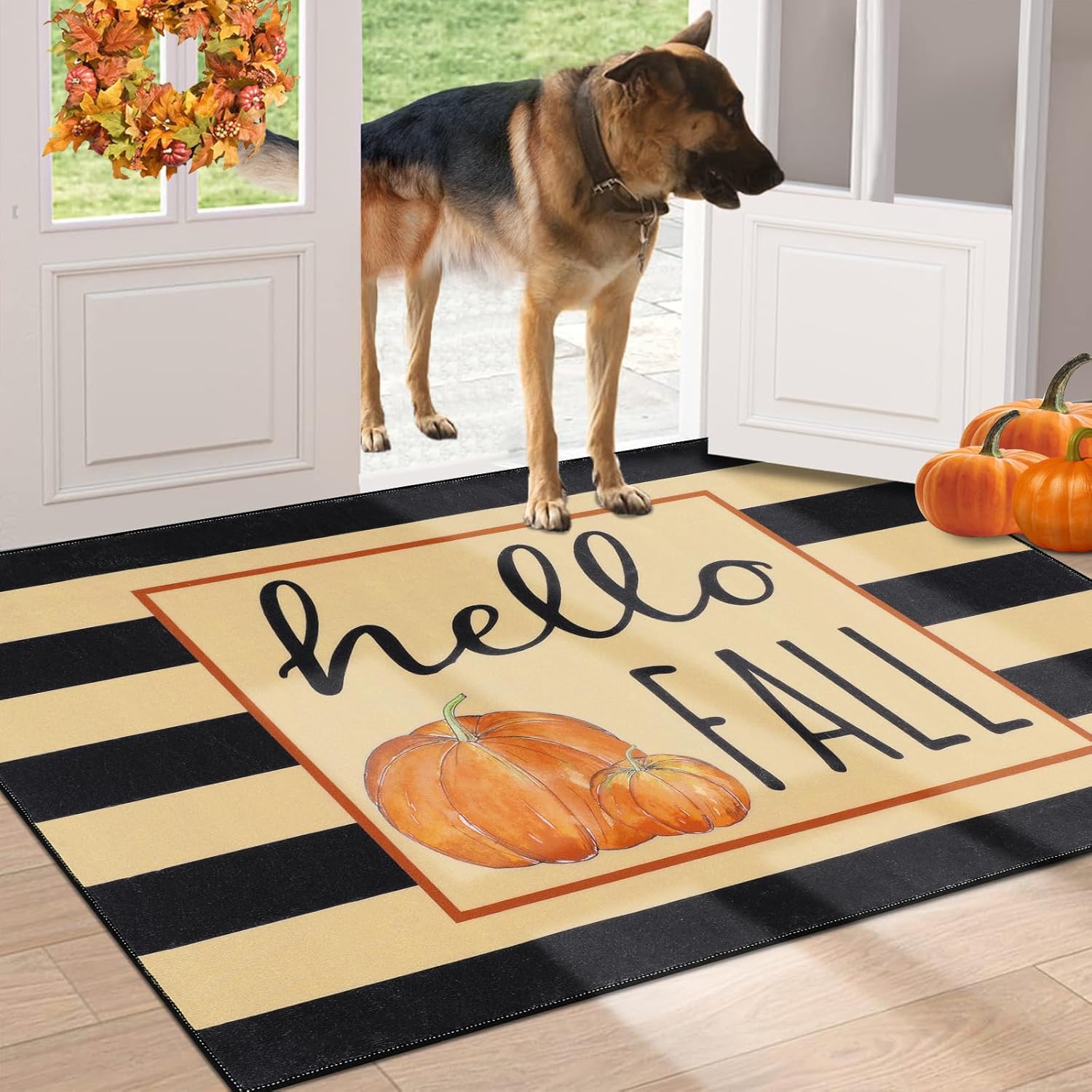 HEBE Hello Fall Door Mat 32"x48" Seasonal Pumpkin