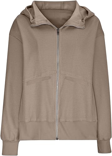 Miniatura 5 de SHOPESSA Sudadera con capucha y cremallera para mujer, chaqueta de punto con capucha, ajuste holgado, ligera, de manga larga, estilo novio