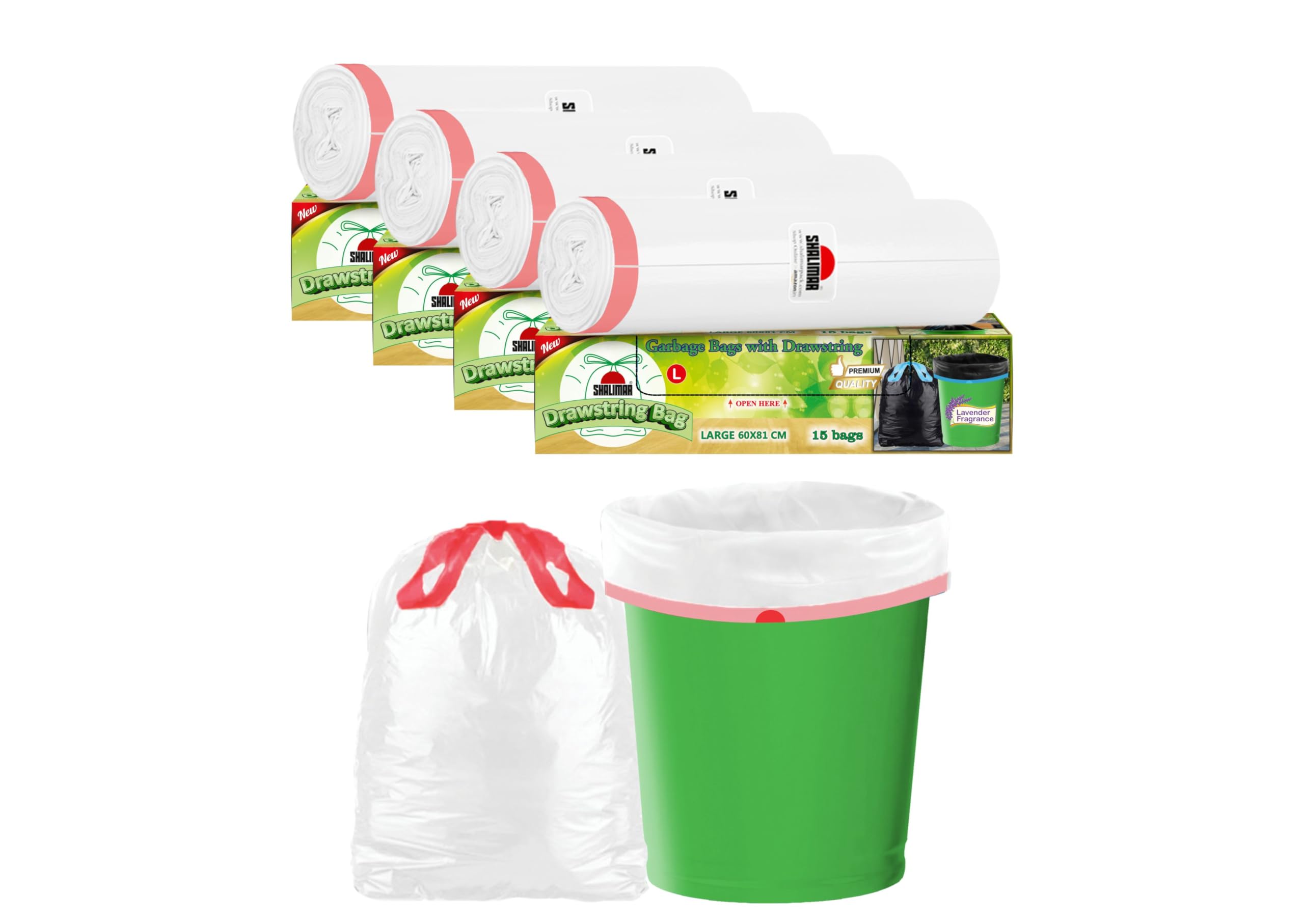 Shalimar Premium Drawstring Garbage Bags (Lavender Fragrance) Size 24 X 32 Inches (Large) 60 Bags (4 rolls) Dustbin Bag/Trash Bag - White Color (B0BQF9GN5J) Amazon Price History, Amazon Price Tracker