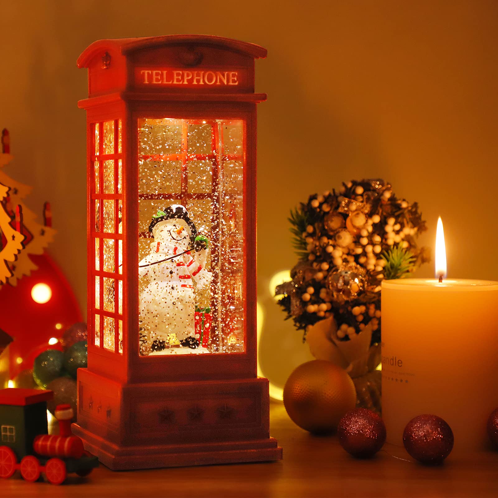 Farol de globos de nieve de Navidad, decoración de Navidad para interiores, luces de agua de Navidad alimentadas por batería o USB, linternas de globo de nieve con música y temporizador, regalos de