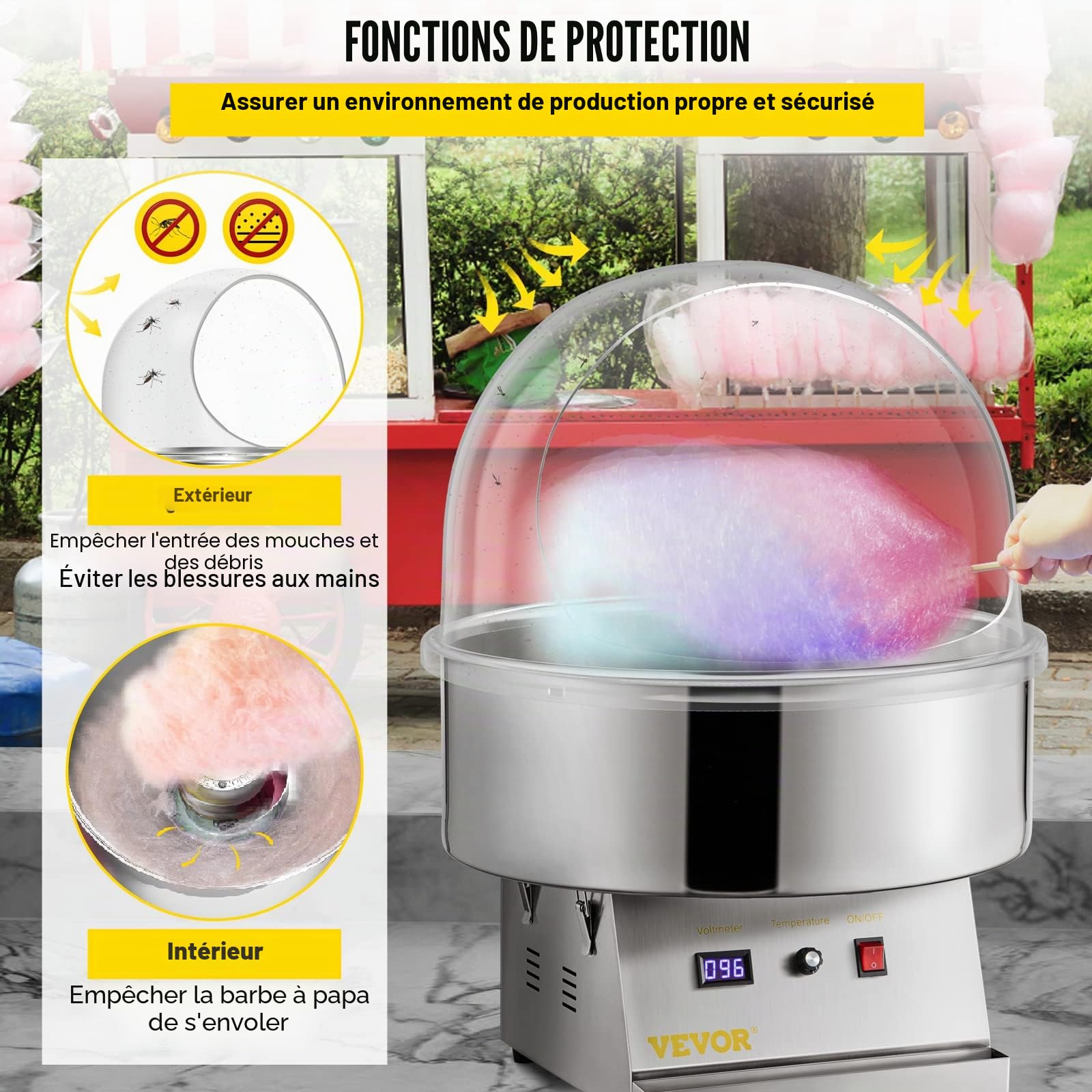 VBENLEM Couvercle pour Machine à Barbe à Papa de 53,5 x 53,5 x 32 cm Dôme Transparent en Acrylique Épais Section de Service Bouclier de Sécurité pour Machine à Barbe Papa Commerciale (Couvercle Seul)