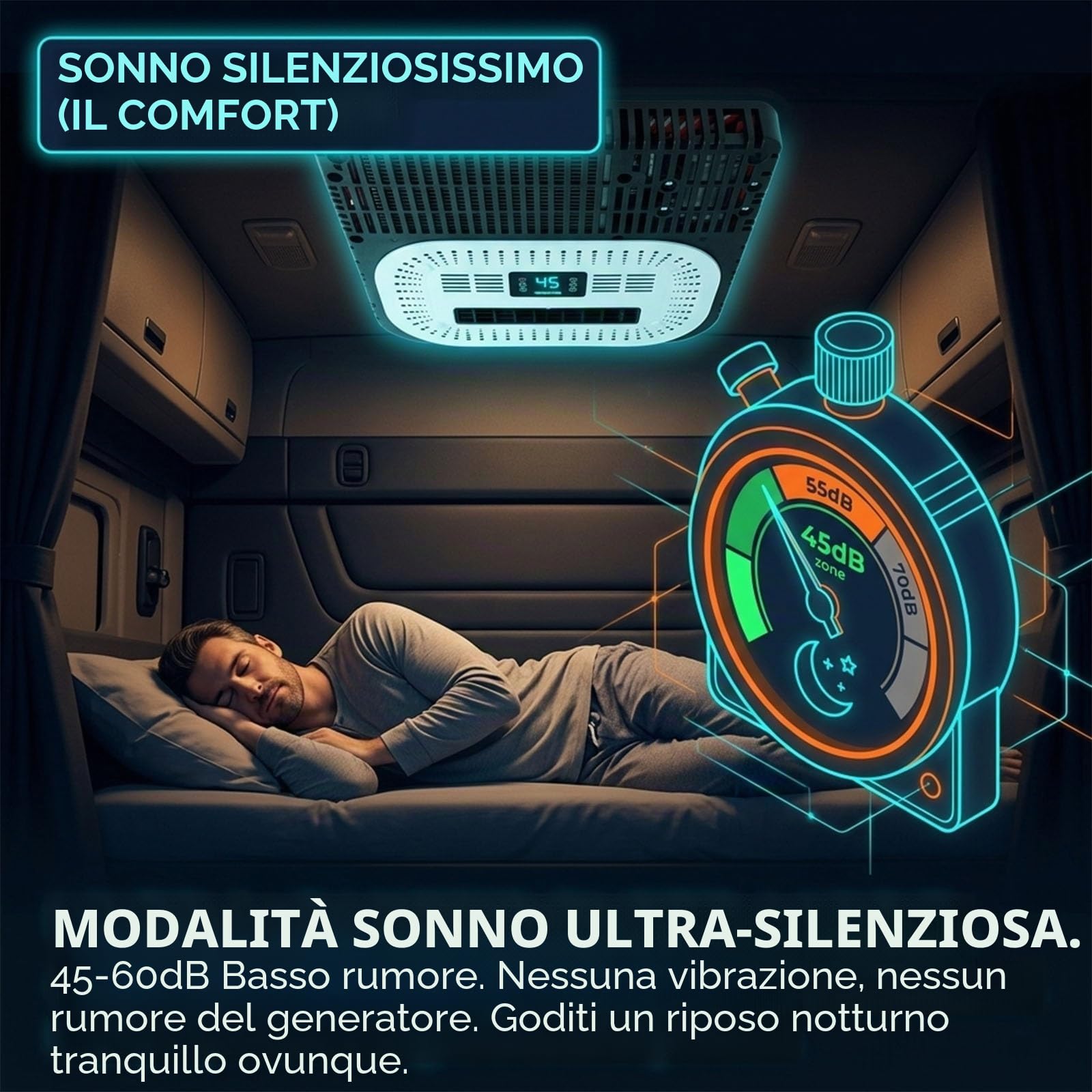 Climatizzatore da Tetto Camper 12V 24V 2000W Raffreddamento Alimentato a Batteria DC Inverter per Cabina Camion Caravan Barca Macchine Movimento Terra(Scroll Type,12V)