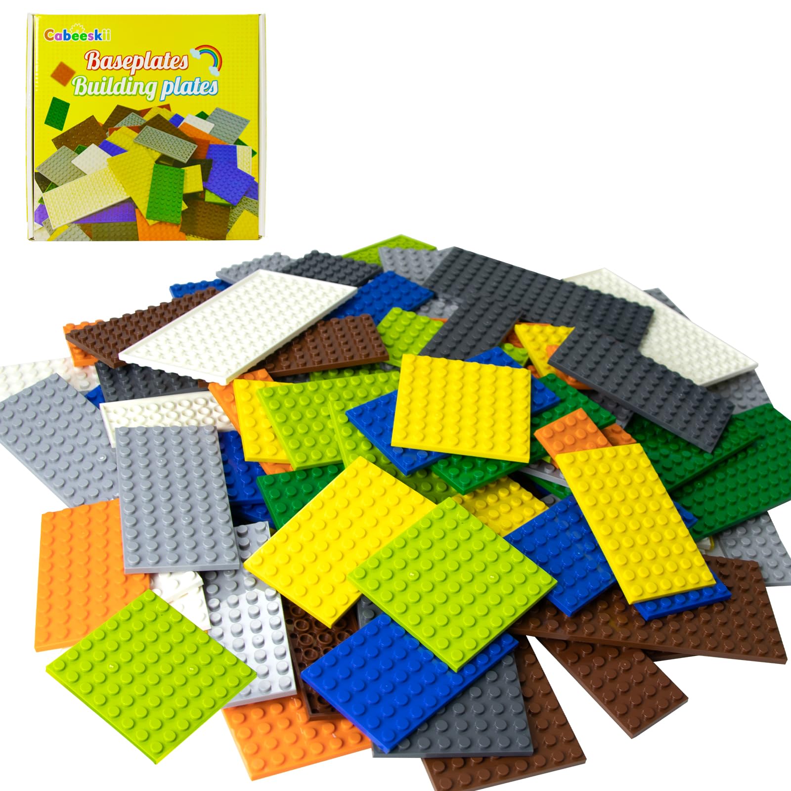 Cabeeskii 130 Pieces Classic Building Plate, Mixed Color with 11 Size Base Plate, Compatible with Lego Parts and Pieces, Building Bricks, for Most Brands