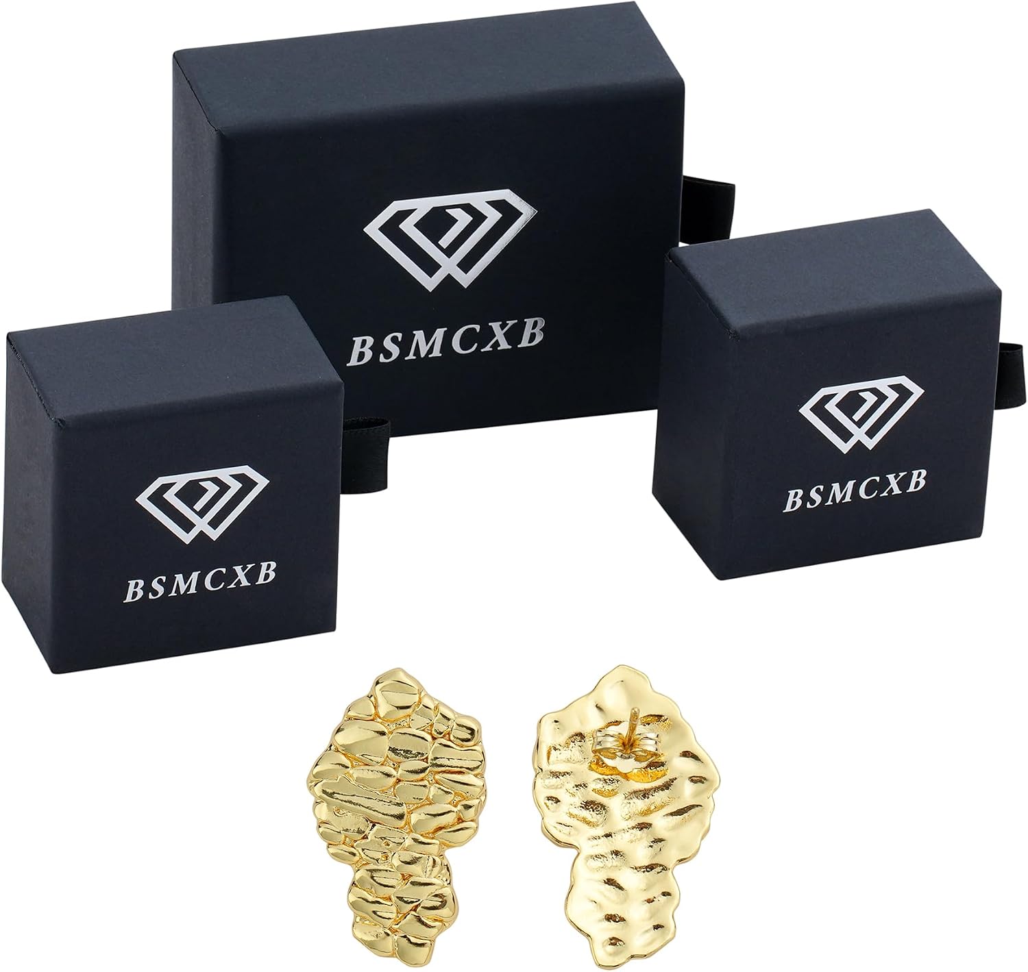 14k Gold Plated Rough Textured Cookie Nugget Stud Earrings For Men/Women Unisex