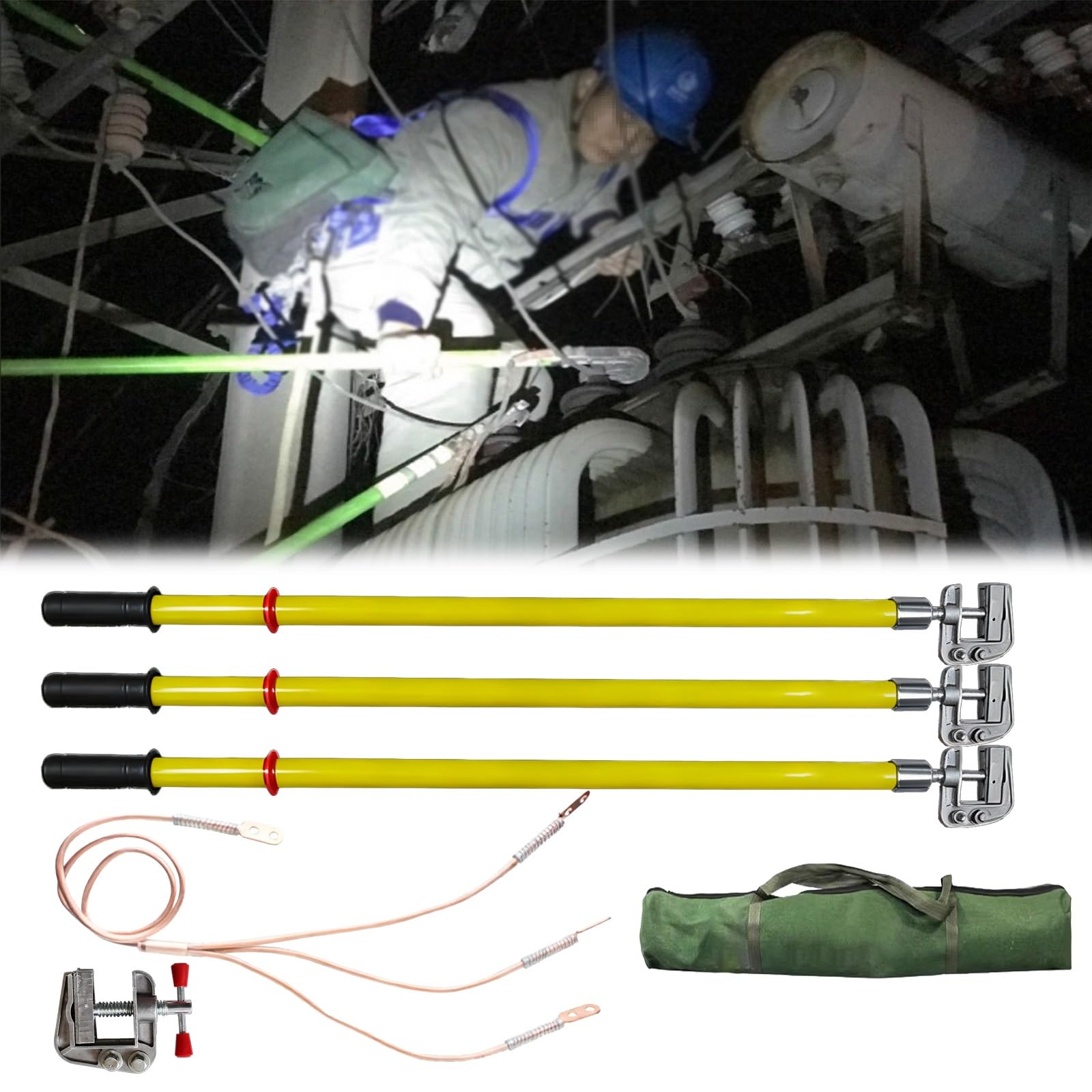 Kit de 3 varillas de conexión a tierra de alto voltaje para trabajos eléctricos, mantenimiento de subestación, reparaciones de plantas de energía (1 m + 3 m)