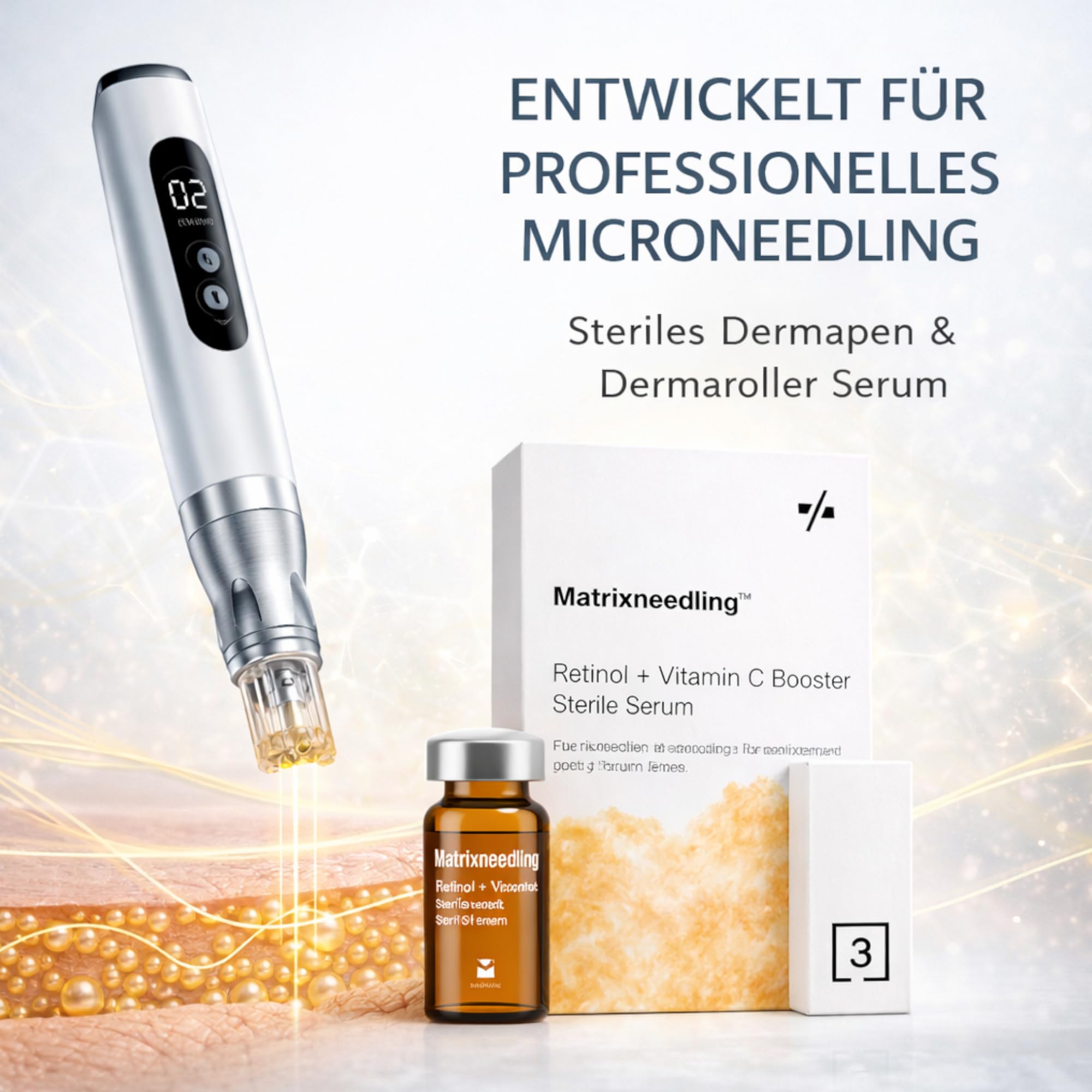 Matrixneedling™ Retinol Vitamin C Serum 10 ml – Hochdosiertes Retinol Serum & Vitamin C Booster – Steriles Microneedling Serum für Dermapen & Dermaroller – Anti Falten Serum, Collagen Booster