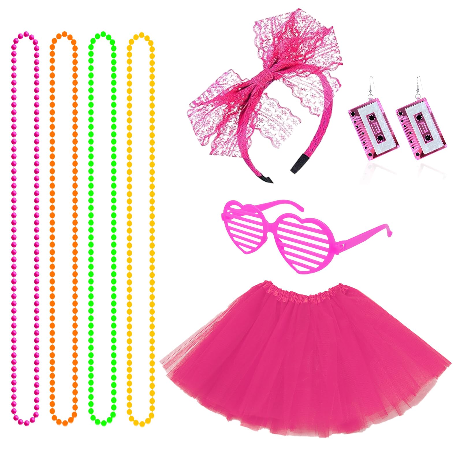SAIIURV 8 Pcs 80s Fancy Dress for Women Girls 1980s Fancy Party Costume Accessories Set