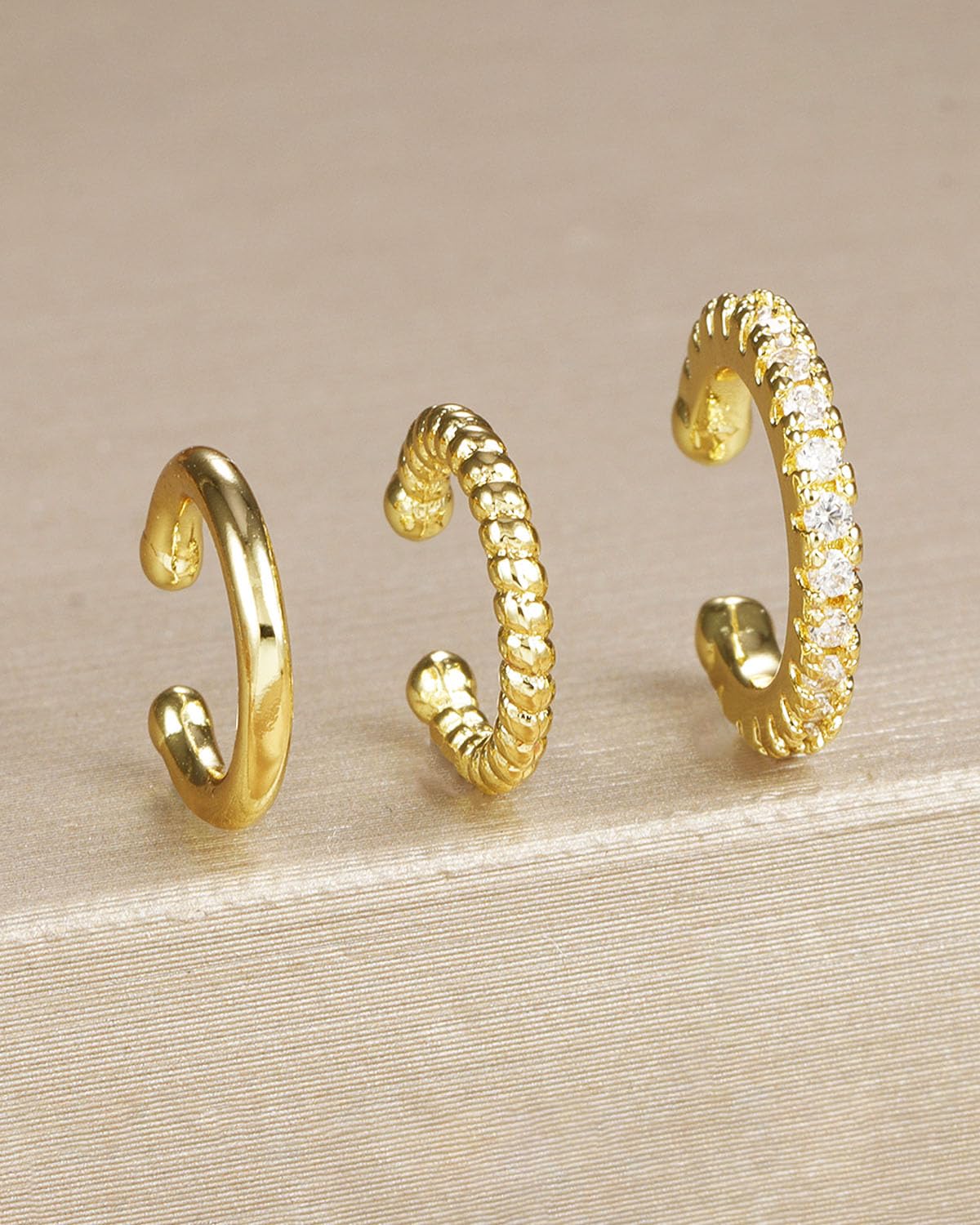 Set 3 Ear Cuff Donna Non Piercing – Orecchini A Clip Oro Regolabili Per Cartilagine E Helix – Ipoallergenici
