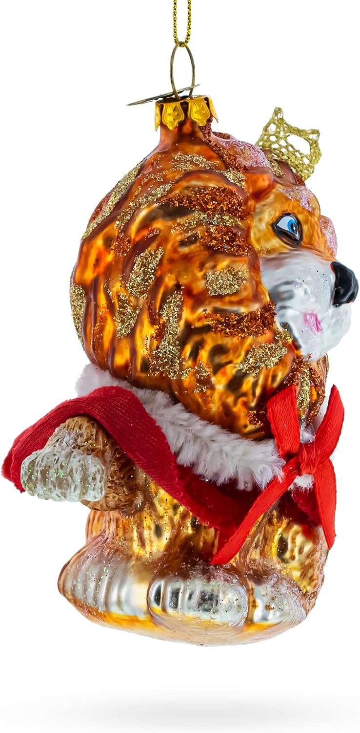 Regal Lion in Scarlet Cape Blown Glass Christmas Ornament - Image 2