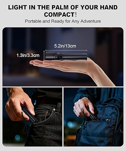 Miniatura 3 de Linterna USB C recargable de alto lúmenes, 3 paquetes, 800L, pequeña luz de flash brillante con 12 horas de larga vida, 5 modos, zoom, bolsillo