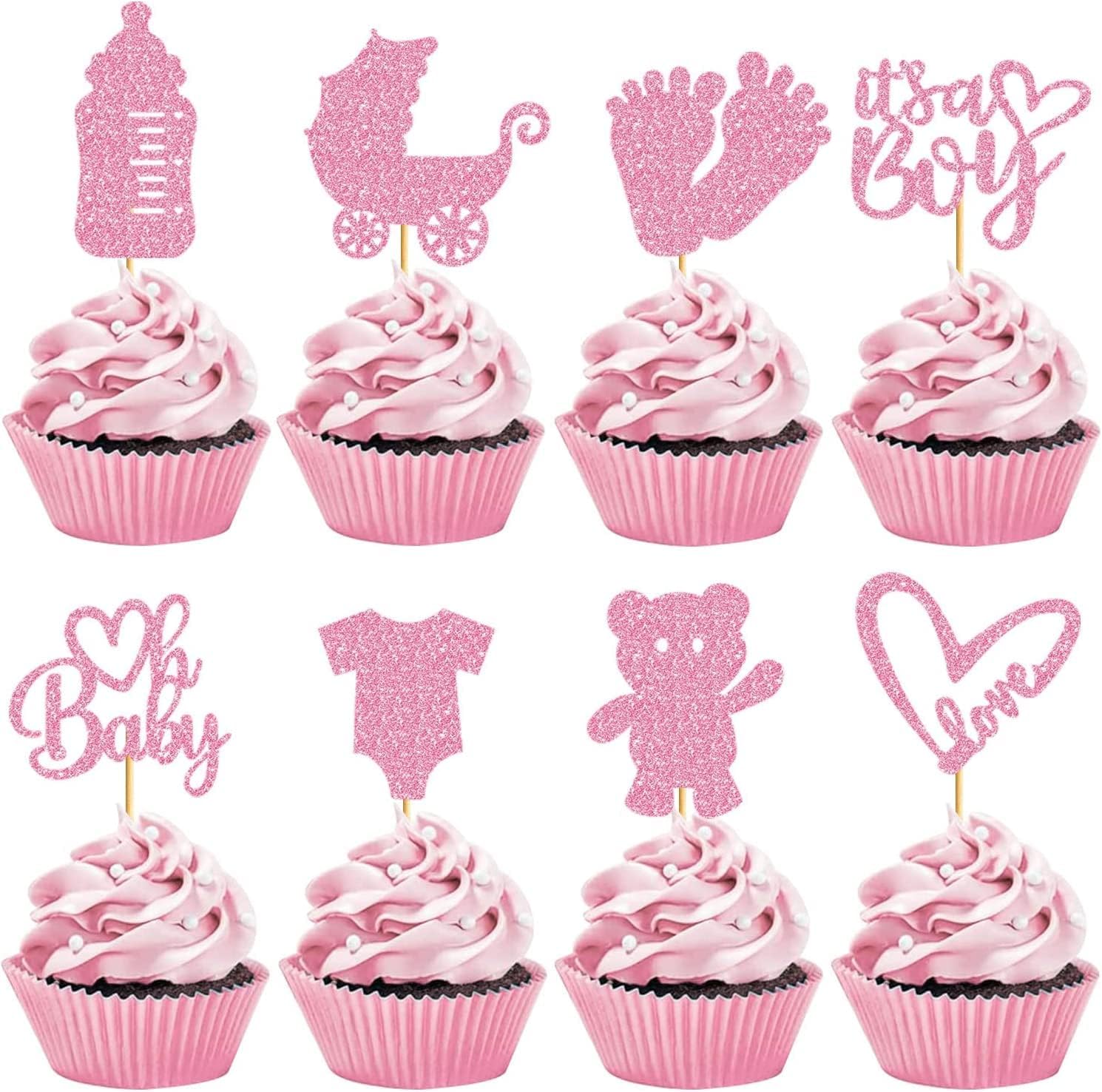 Tarklanda 32Pcs Baby Shower Girl Cupcake Toppers